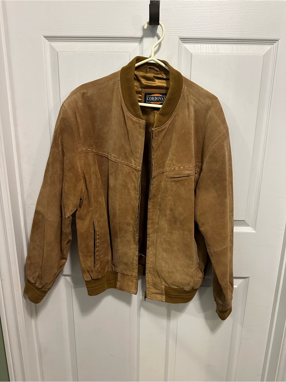 Men's Suede Bomber Jacket in Tan